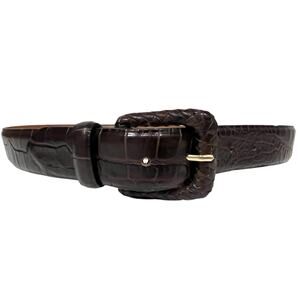 Black Croc Texture Women’s Belt Leather Made in Italy Size Large H Brand